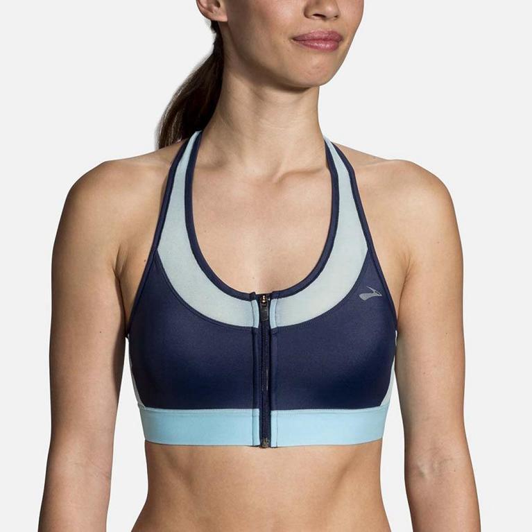 Brooks FastForward Zip Running Bra - Women's - Blue (36597-HDOR)